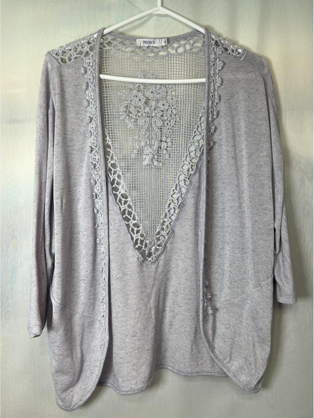 Ricki's Lace Trim Open Front Cardigan Women's Large